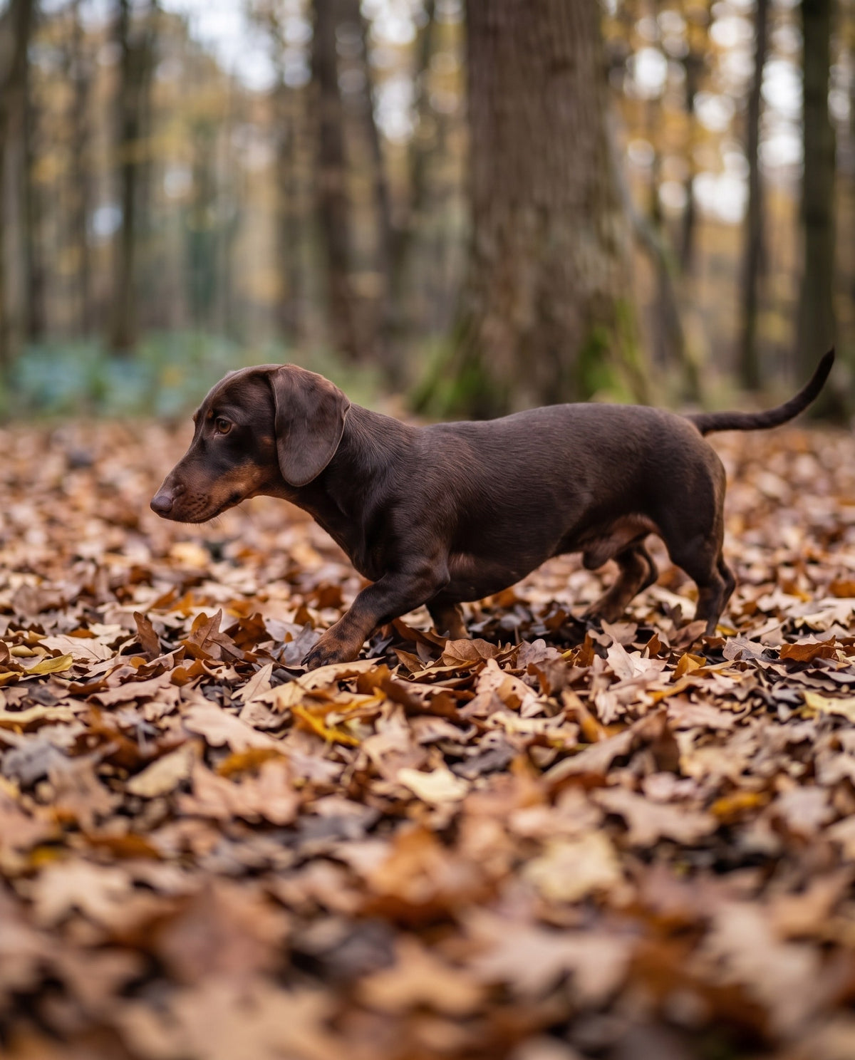 Archie en forêt dans les feuilles mortes